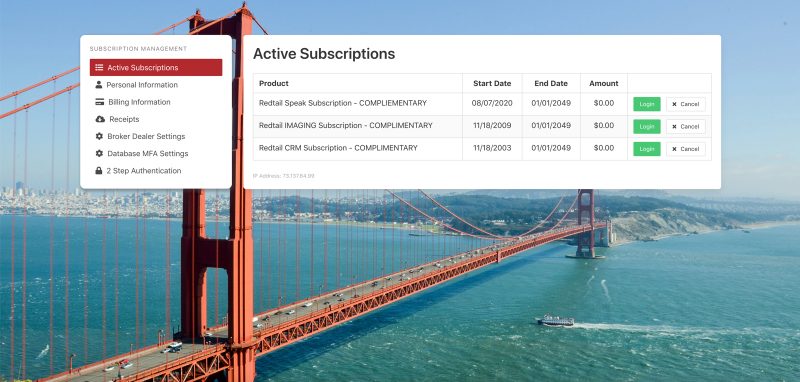 new subscription page redtail crm