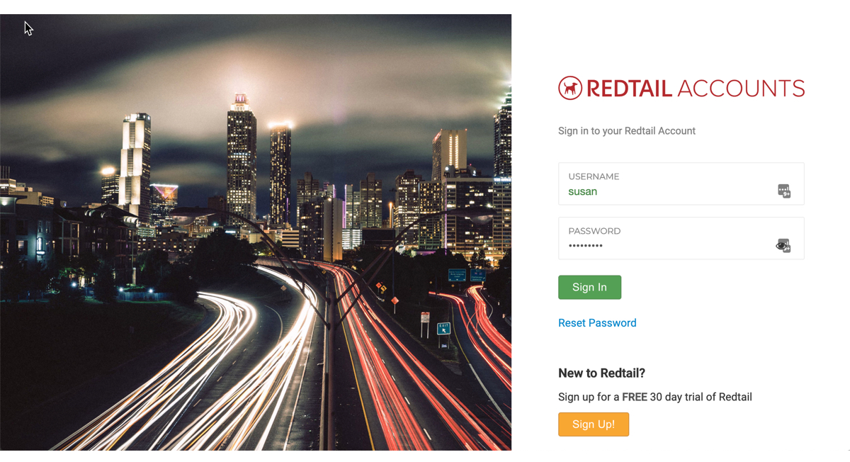 previous redtail login screen two