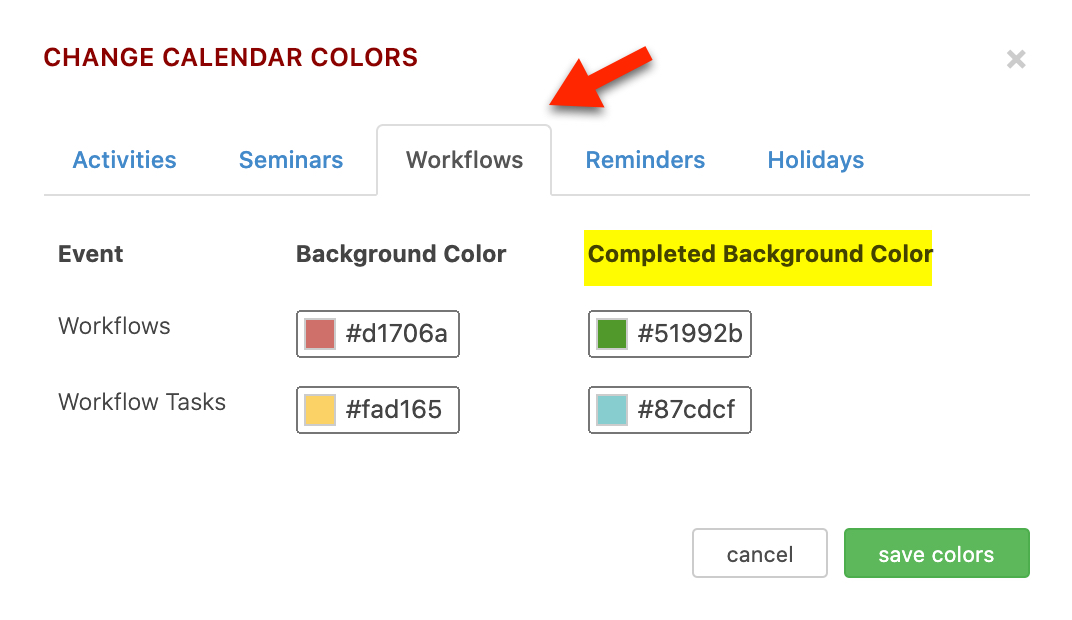 completed workflow color coding options