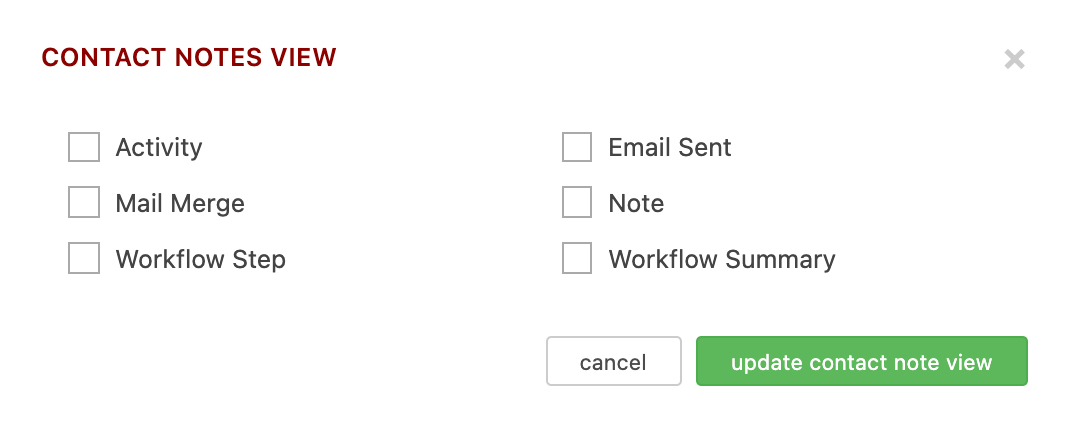 contact notes view options
