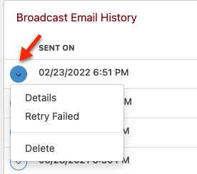 broadcast email history action options