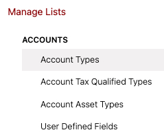 manage lists account fields